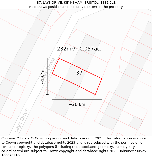 37, LAYS DRIVE, KEYNSHAM, BRISTOL, BS31 2LB: Plot and title map