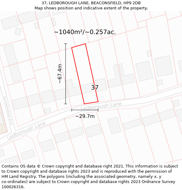 37, LEDBOROUGH LANE, BEACONSFIELD, HP9 2DB: Plot and title map