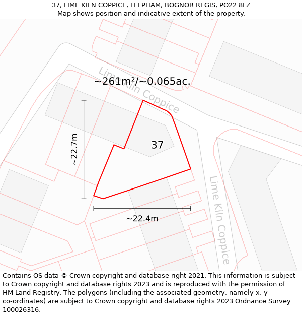 37, LIME KILN COPPICE, FELPHAM, BOGNOR REGIS, PO22 8FZ: Plot and title map