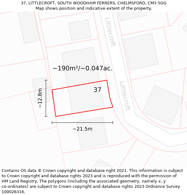 37, LITTLECROFT, SOUTH WOODHAM FERRERS, CHELMSFORD, CM3 5GG: Plot and title map