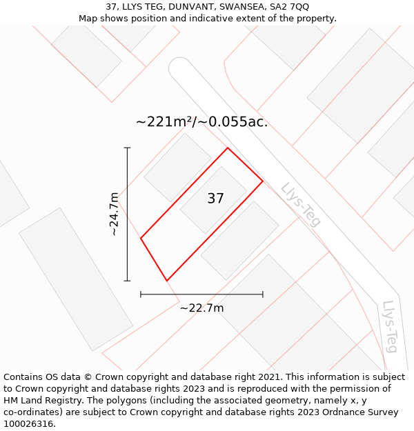 37, LLYS TEG, DUNVANT, SWANSEA, SA2 7QQ: Plot and title map