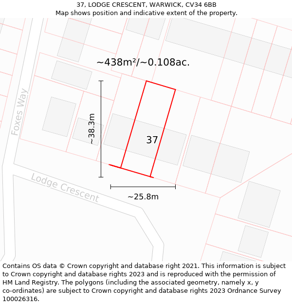 37, LODGE CRESCENT, WARWICK, CV34 6BB: Plot and title map