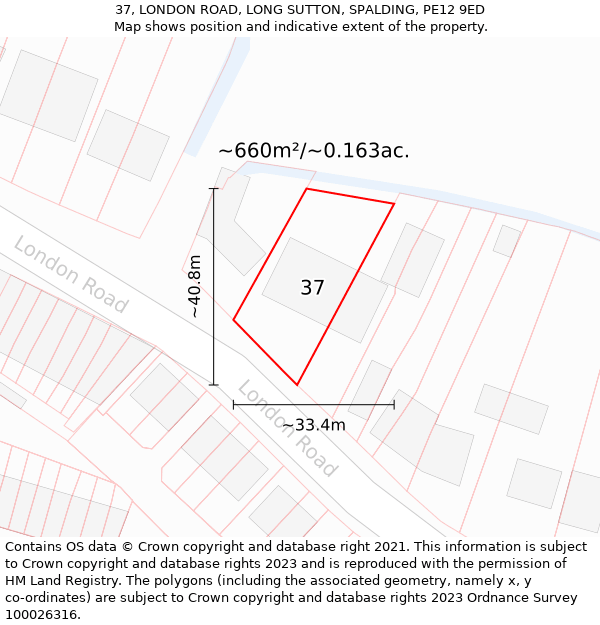 37, LONDON ROAD, LONG SUTTON, SPALDING, PE12 9ED: Plot and title map