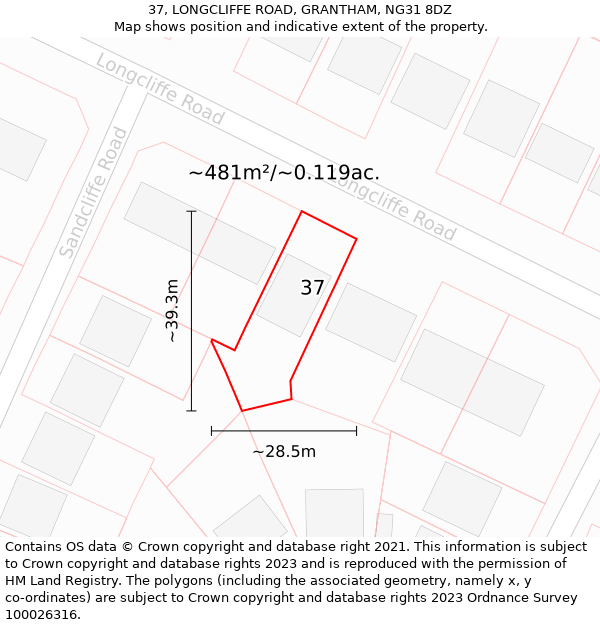 37, LONGCLIFFE ROAD, GRANTHAM, NG31 8DZ: Plot and title map