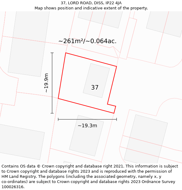 37, LORD ROAD, DISS, IP22 4JA: Plot and title map