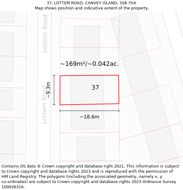 37, LOTTEM ROAD, CANVEY ISLAND, SS8 7HX: Plot and title map