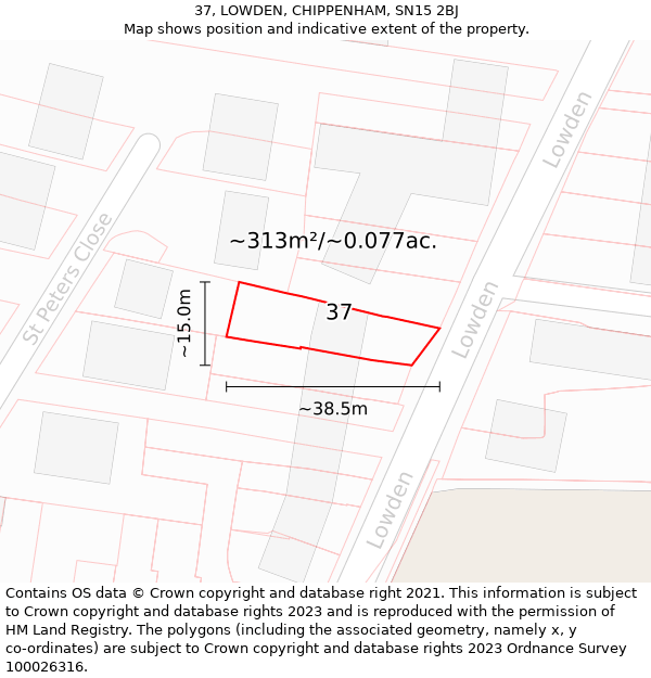 37, LOWDEN, CHIPPENHAM, SN15 2BJ: Plot and title map