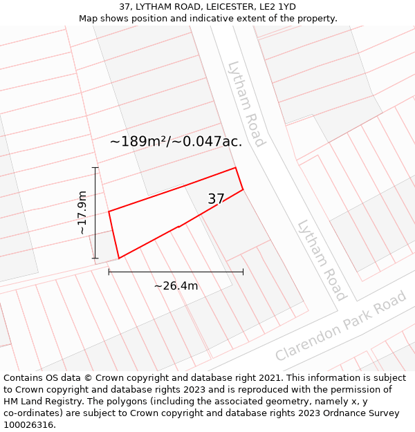 37, LYTHAM ROAD, LEICESTER, LE2 1YD: Plot and title map
