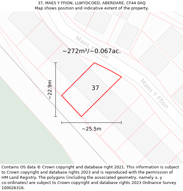 37, MAES Y FFION, LLWYDCOED, ABERDARE, CF44 0AQ: Plot and title map