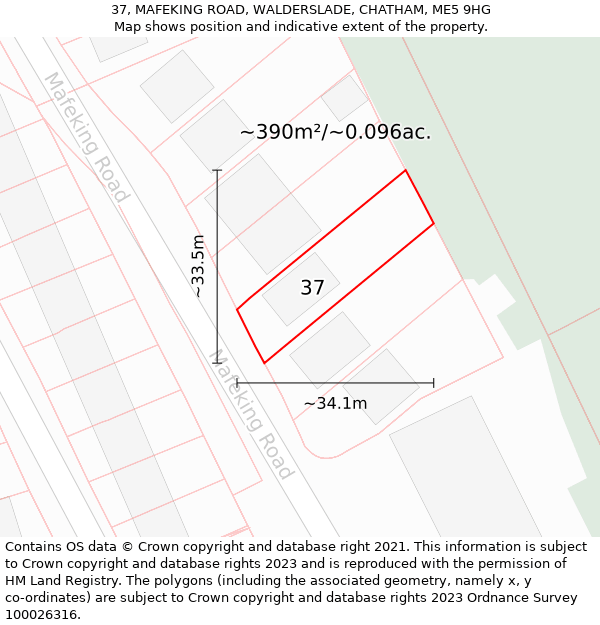 37, MAFEKING ROAD, WALDERSLADE, CHATHAM, ME5 9HG: Plot and title map