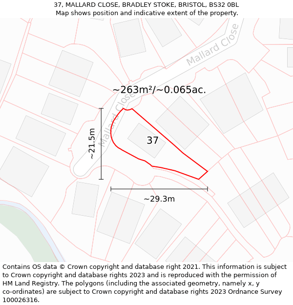 37, MALLARD CLOSE, BRADLEY STOKE, BRISTOL, BS32 0BL: Plot and title map
