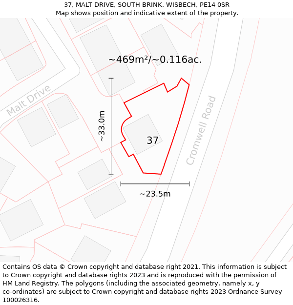 37, MALT DRIVE, SOUTH BRINK, WISBECH, PE14 0SR: Plot and title map