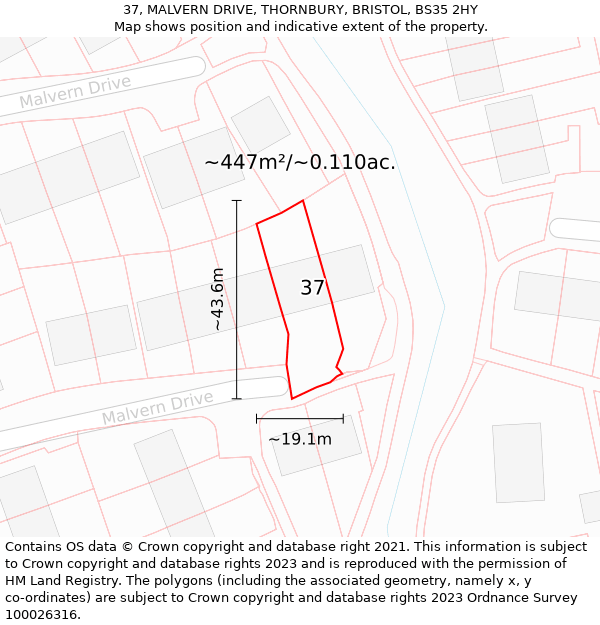 37, MALVERN DRIVE, THORNBURY, BRISTOL, BS35 2HY: Plot and title map