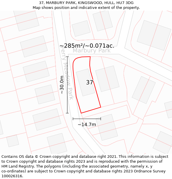 37, MARBURY PARK, KINGSWOOD, HULL, HU7 3DG: Plot and title map