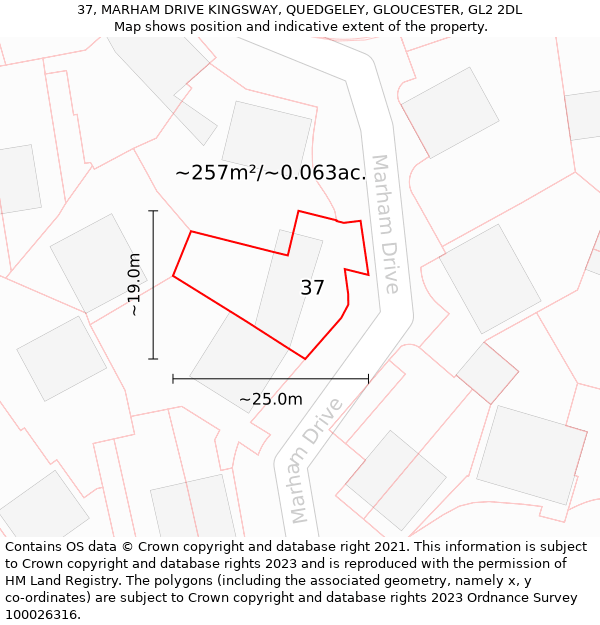 37, MARHAM DRIVE KINGSWAY, QUEDGELEY, GLOUCESTER, GL2 2DL: Plot and title map
