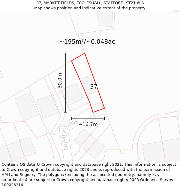 37, MARKET FIELDS, ECCLESHALL, STAFFORD, ST21 6LA: Plot and title map