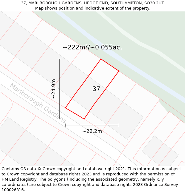 37, MARLBOROUGH GARDENS, HEDGE END, SOUTHAMPTON, SO30 2UT: Plot and title map