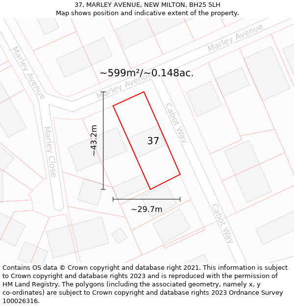 37, MARLEY AVENUE, NEW MILTON, BH25 5LH: Plot and title map