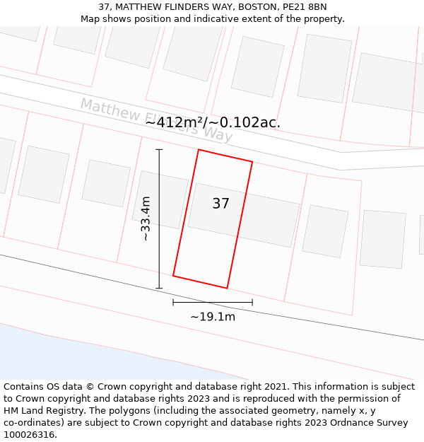 37, MATTHEW FLINDERS WAY, BOSTON, PE21 8BN: Plot and title map