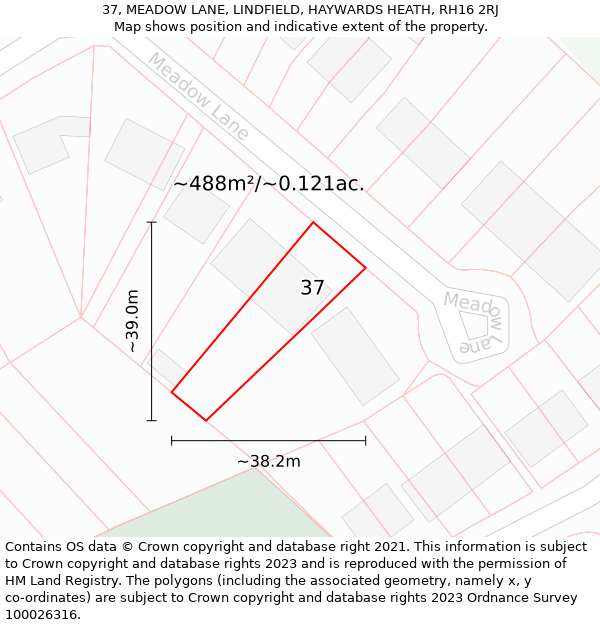 37, MEADOW LANE, LINDFIELD, HAYWARDS HEATH, RH16 2RJ: Plot and title map