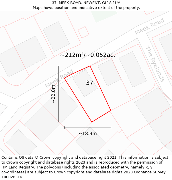 37, MEEK ROAD, NEWENT, GL18 1UA: Plot and title map