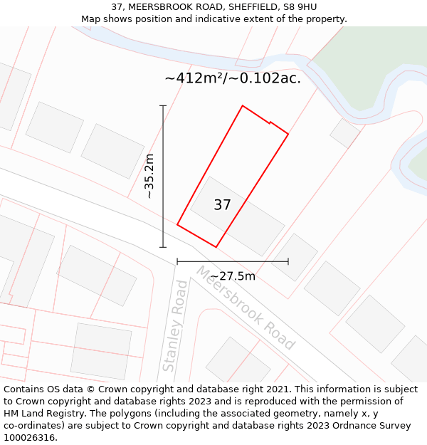 37, MEERSBROOK ROAD, SHEFFIELD, S8 9HU: Plot and title map