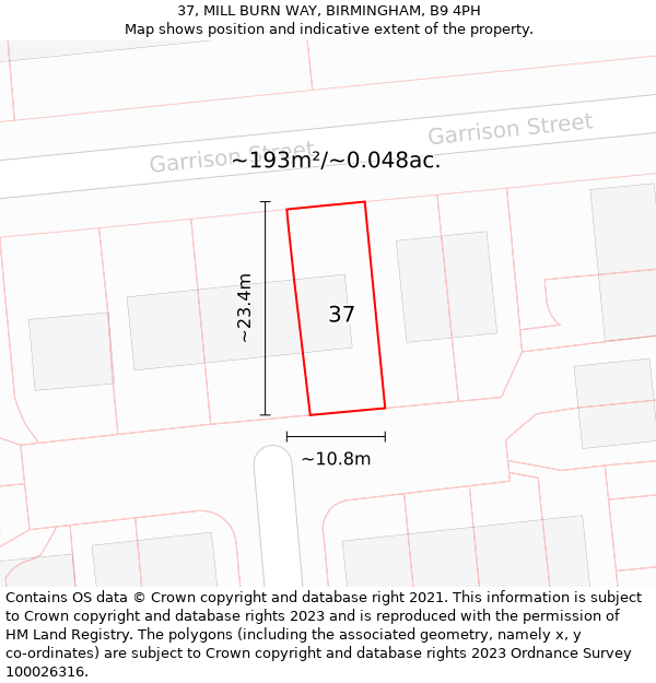 37, MILL BURN WAY, BIRMINGHAM, B9 4PH: Plot and title map