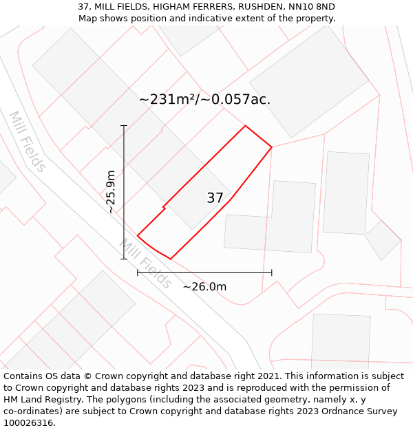 37, MILL FIELDS, HIGHAM FERRERS, RUSHDEN, NN10 8ND: Plot and title map