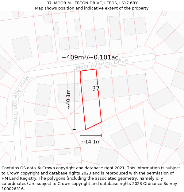 37, MOOR ALLERTON DRIVE, LEEDS, LS17 6RY: Plot and title map