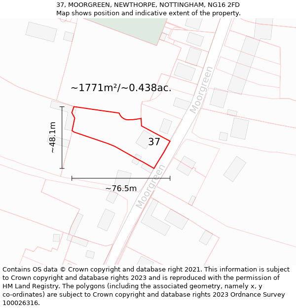 37, MOORGREEN, NEWTHORPE, NOTTINGHAM, NG16 2FD: Plot and title map