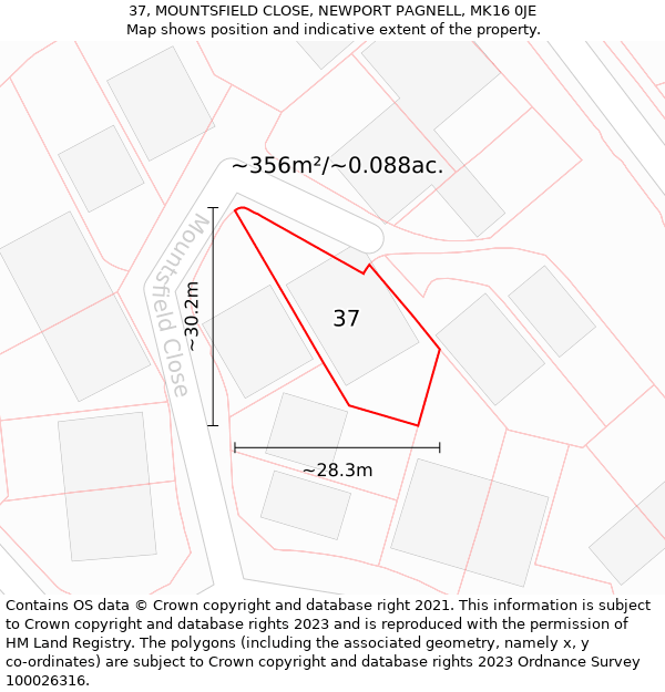 37, MOUNTSFIELD CLOSE, NEWPORT PAGNELL, MK16 0JE: Plot and title map