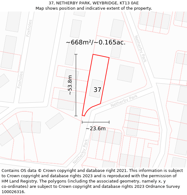 37, NETHERBY PARK, WEYBRIDGE, KT13 0AE: Plot and title map