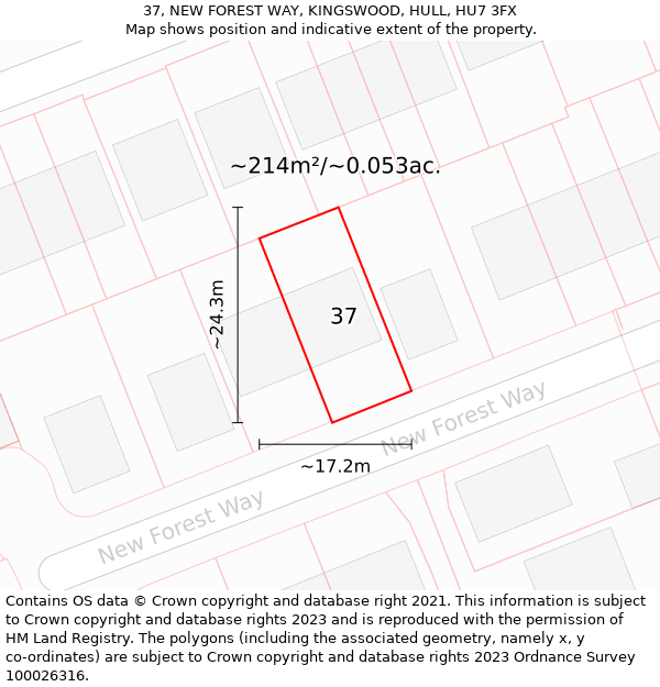 37, NEW FOREST WAY, KINGSWOOD, HULL, HU7 3FX: Plot and title map