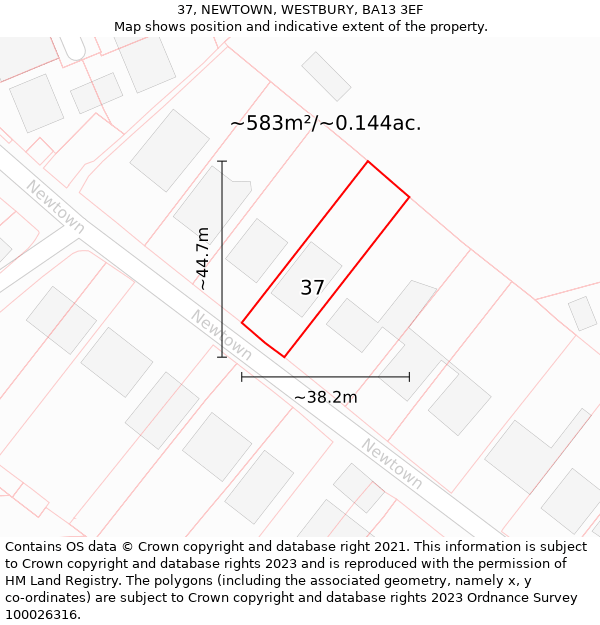 37, NEWTOWN, WESTBURY, BA13 3EF: Plot and title map