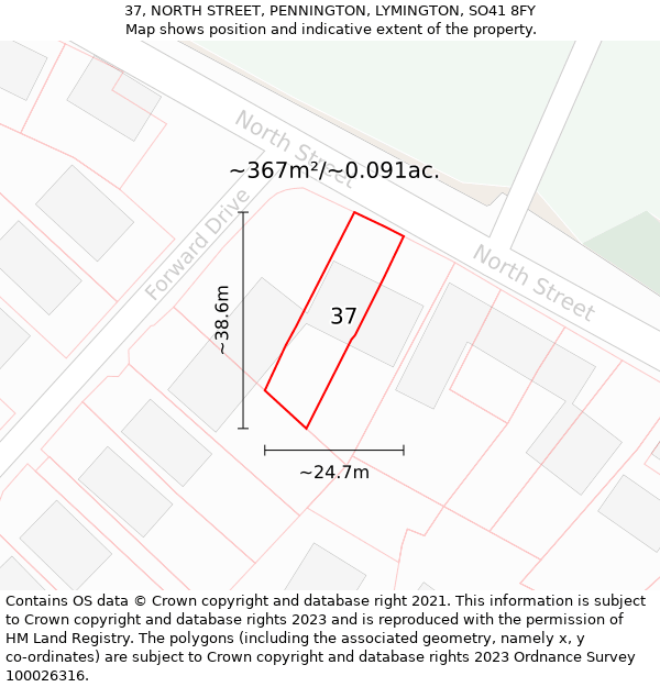 37, NORTH STREET, PENNINGTON, LYMINGTON, SO41 8FY: Plot and title map