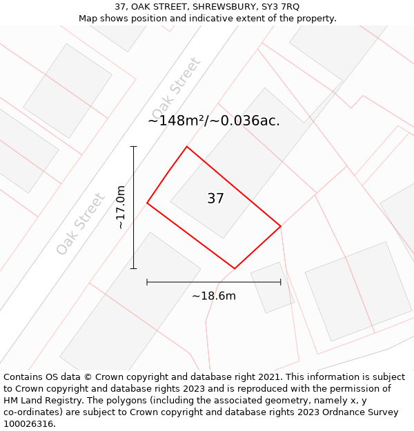 37, OAK STREET, SHREWSBURY, SY3 7RQ: Plot and title map