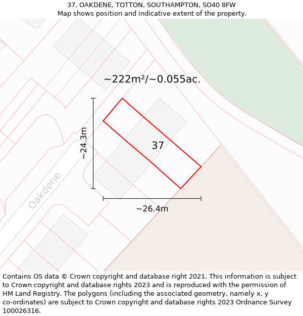 37, OAKDENE, TOTTON, SOUTHAMPTON, SO40 8FW: Plot and title map