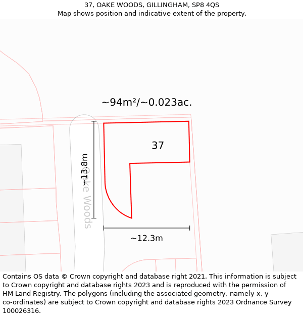 37, OAKE WOODS, GILLINGHAM, SP8 4QS: Plot and title map