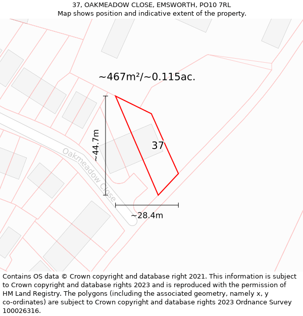 37, OAKMEADOW CLOSE, EMSWORTH, PO10 7RL: Plot and title map