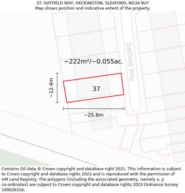 37, OATFIELD WAY, HECKINGTON, SLEAFORD, NG34 9UY: Plot and title map