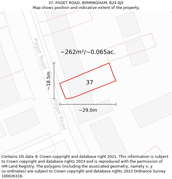 37, PAGET ROAD, BIRMINGHAM, B24 0JX: Plot and title map