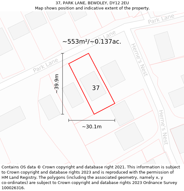 37, PARK LANE, BEWDLEY, DY12 2EU: Plot and title map