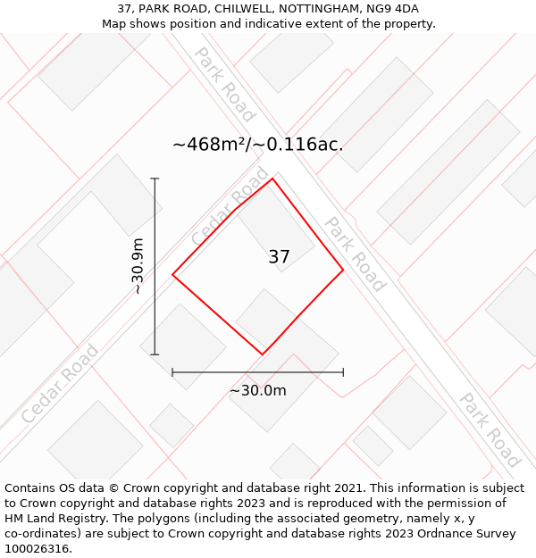 37, PARK ROAD, CHILWELL, NOTTINGHAM, NG9 4DA: Plot and title map