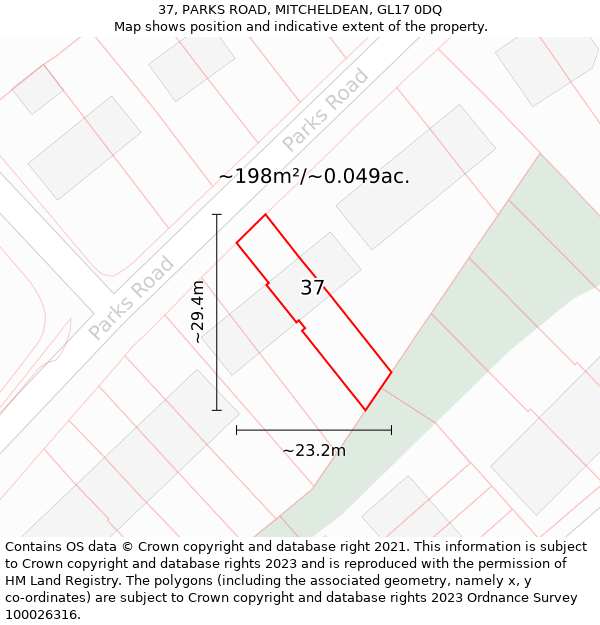 37, PARKS ROAD, MITCHELDEAN, GL17 0DQ: Plot and title map