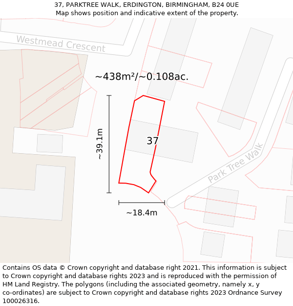 37, PARKTREE WALK, ERDINGTON, BIRMINGHAM, B24 0UE: Plot and title map