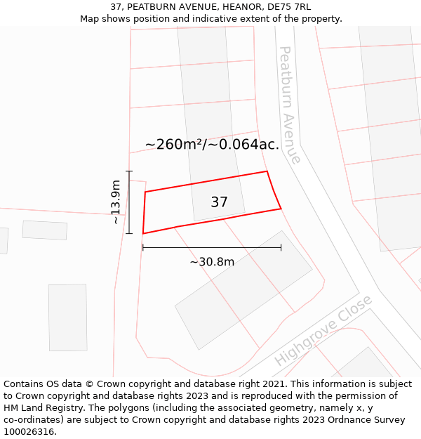 37, PEATBURN AVENUE, HEANOR, DE75 7RL: Plot and title map