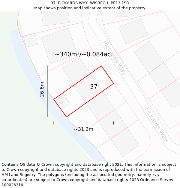 37, PICKARDS WAY, WISBECH, PE13 1SD: Plot and title map