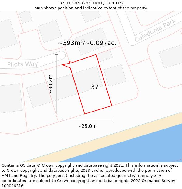 37, PILOTS WAY, HULL, HU9 1PS: Plot and title map