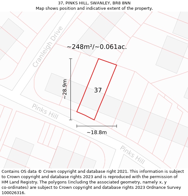 37, PINKS HILL, SWANLEY, BR8 8NN: Plot and title map