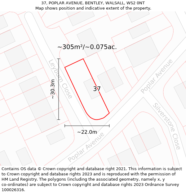 37, POPLAR AVENUE, BENTLEY, WALSALL, WS2 0NT: Plot and title map